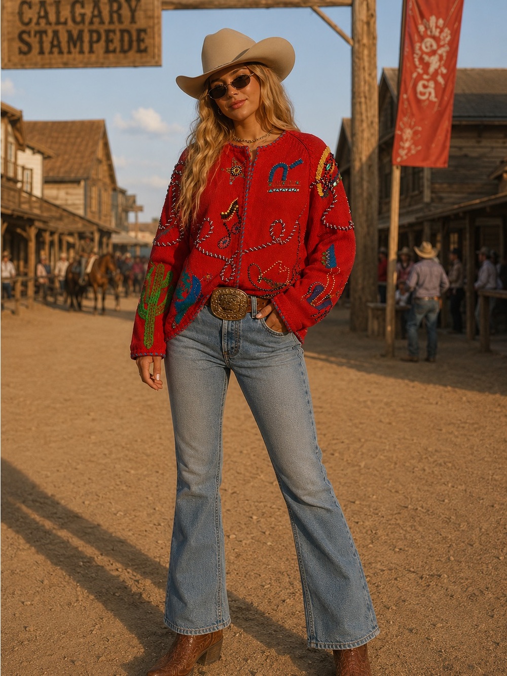 Vintage Western Beaded Cardigan Sweater X-Large Festival Stampede Cowgirl Music
